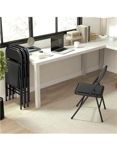 HOMCOM Linen-Look Set of Four Cushioned Folding Chairs - Black