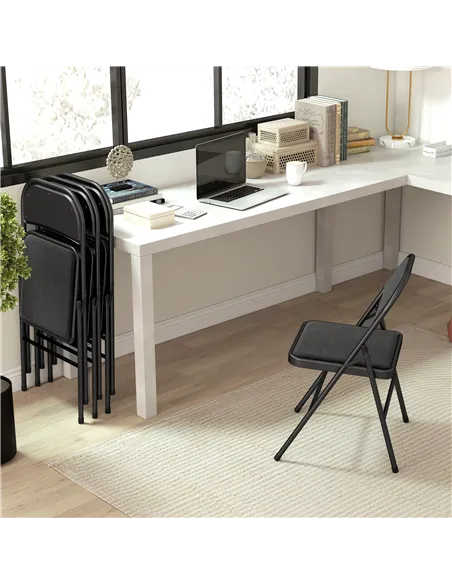 HOMCOM Linen-Look Set of Four Cushioned Folding Chairs - Black