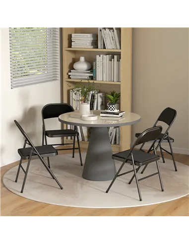 HOMCOM Linen-Look Set of Four Cushioned Folding Chairs - Black