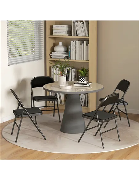 HOMCOM Linen-Look Set of Four Cushioned Folding Chairs - Black