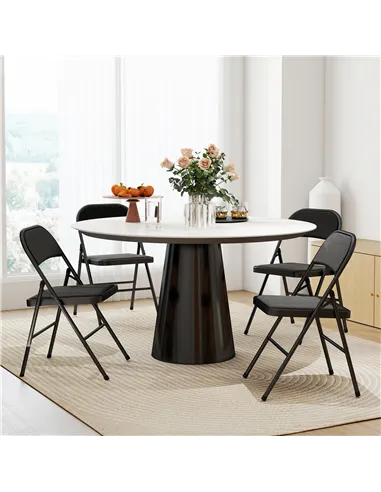 HOMCOM Linen-Look Set of Four Cushioned Folding Chairs - Black