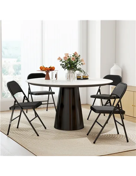 HOMCOM Linen-Look Set of Four Cushioned Folding Chairs - Black