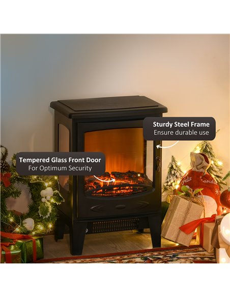 HOMCOM 900W/1800W Freestanding Electric Fireplace Room Heater w/ Adjustable Artificial Flame Tempered Glass Safe Home Warmth Ret