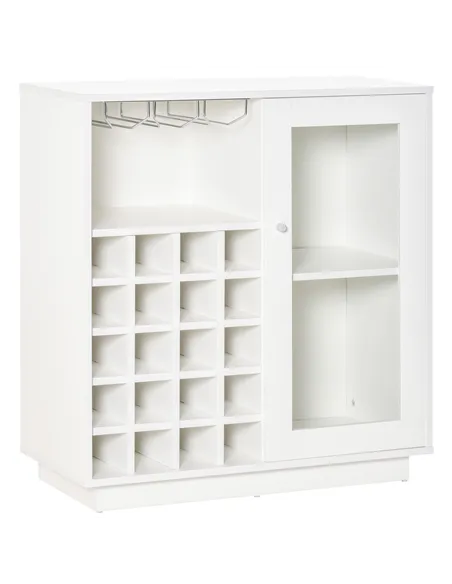 HOMCOM Modern Wine Cabinet Cupboard with Glass Door, Glass Holder & 20-Bottle Wine Rack for Living Room, Home Bar, Dining Room