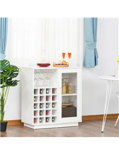 HOMCOM Modern Wine Cabinet Cupboard with Glass Door, Glass Holder & 20-Bottle Wine Rack for Living Room, Home Bar, Dining Room 2