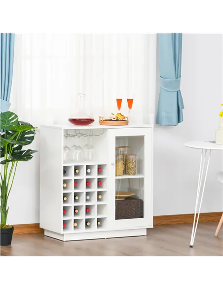 HOMCOM Modern Wine Cabinet Cupboard with Glass Door, Glass Holder & 20-Bottle Wine Rack for Living Room, Home Bar, Dining Room