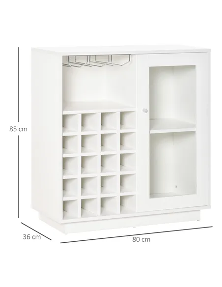 HOMCOM Modern Wine Cabinet Cupboard with Glass Door, Glass Holder & 20-Bottle Wine Rack for Living Room, Home Bar, Dining Room