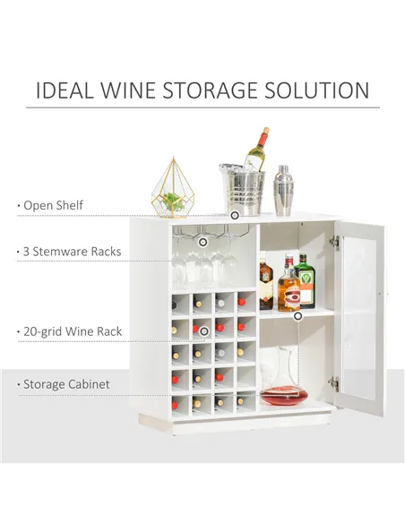 HOMCOM Modern Wine Cabinet Cupboard with Glass Door, Glass Holder & 20-Bottle Wine Rack for Living Room, Home Bar, Dining Room
