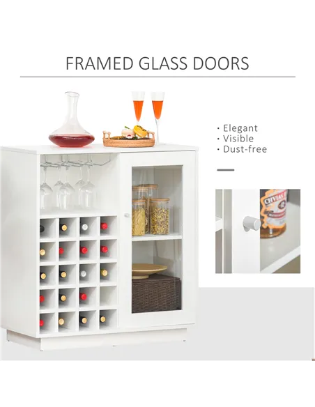HOMCOM Modern Wine Cabinet Cupboard with Glass Door, Glass Holder & 20-Bottle Wine Rack for Living Room, Home Bar, Dining Room
