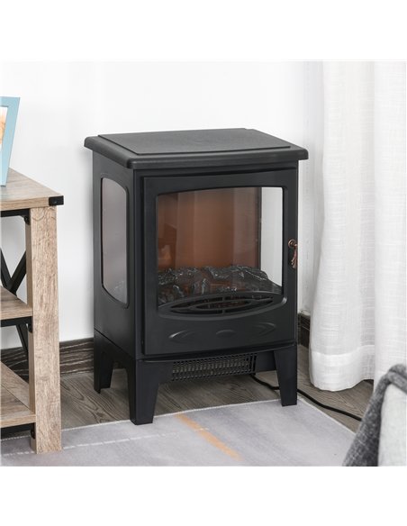 HOMCOM 900W/1800W Freestanding Electric Fireplace Room Heater w/ Adjustable Artificial Flame Tempered Glass Safe Home Warmth Ret