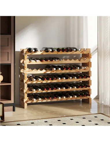 HOMCOM Six-Tier, 72 Bottle Wooden Wine Rack - Natural
