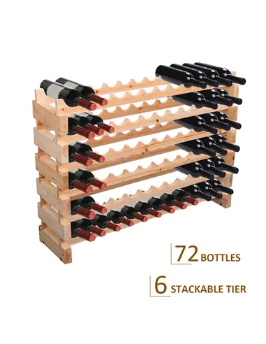 HOMCOM Six-Tier, 72 Bottle Wooden Wine Rack - Natural