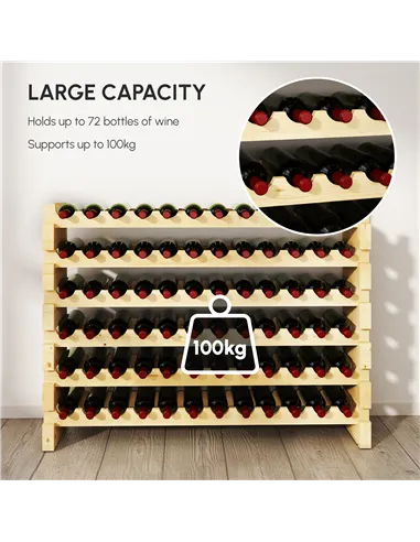HOMCOM Six-Tier, 72 Bottle Wooden Wine Rack - Natural