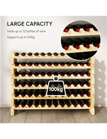 HOMCOM Six-Tier, 72 Bottle Wooden Wine Rack - Natural