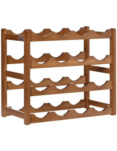 HOMCOM Free Standing Bamboo Wine Rack with 16 Bottles Holder, 4-tier Water Bottle Organiser, Display Shelf for Countertop, Home 