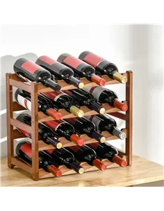 HOMCOM Free Standing Bamboo Wine Rack with 16 Bottles Holder, 4-tier Water Bottle Organiser, Display Shelf for Countertop, Home  2
