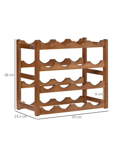 HOMCOM Free Standing Bamboo Wine Rack with 16 Bottles Holder, 4-tier Water Bottle Organiser, Display Shelf for Countertop, Home 