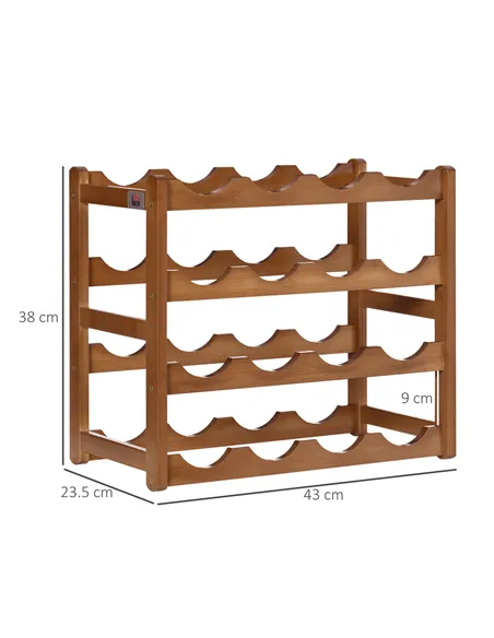 HOMCOM Free Standing Bamboo Wine Rack with 16 Bottles Holder, 4-tier Water Bottle Organiser, Display Shelf for Countertop, Home 