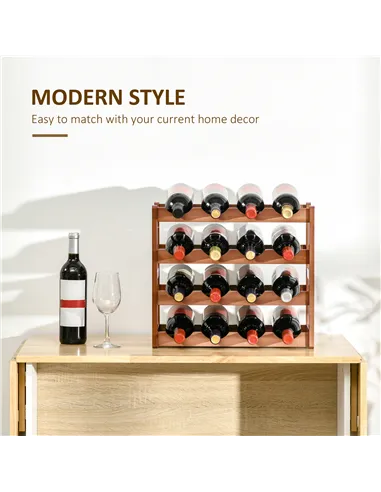 HOMCOM Free Standing Bamboo Wine Rack with 16 Bottles Holder, 4-tier Water Bottle Organiser, Display Shelf for Countertop, Home 
