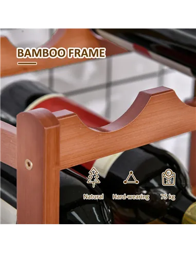 HOMCOM Free Standing Bamboo Wine Rack with 16 Bottles Holder, 4-tier Water Bottle Organiser, Display Shelf for Countertop, Home 