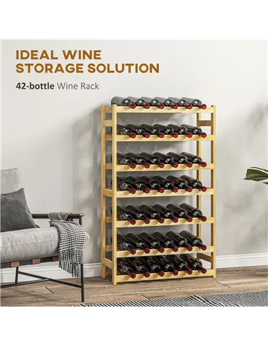 HOMCOM 42-Bottle Wooden Wine Rack - Natural Finish