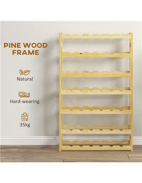HOMCOM 42-Bottle Wooden Wine Rack - Natural Finish