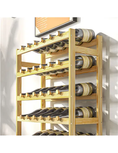 HOMCOM 42-Bottle Wooden Wine Rack - Natural Finish