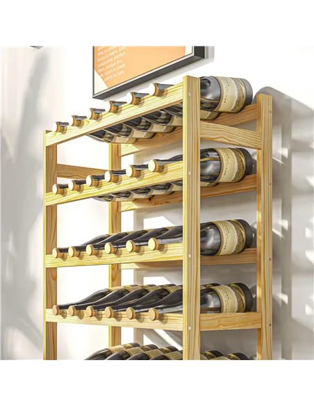 HOMCOM 42-Bottle Wooden Wine Rack - Natural Finish
