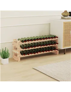 HOMCOM Three-Tier, 36 Bottle Wooden Wine Rack - Natural 2