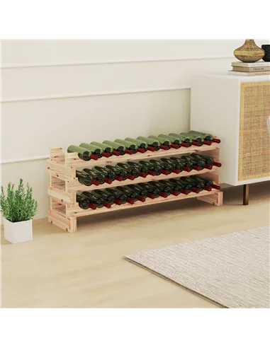 HOMCOM Three-Tier, 36 Bottle Wooden Wine Rack - Natural