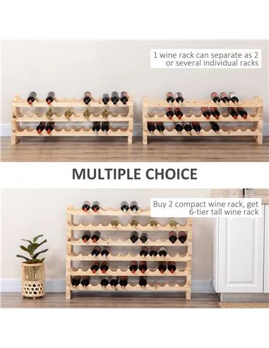 HOMCOM Three-Tier, 36 Bottle Wooden Wine Rack - Natural