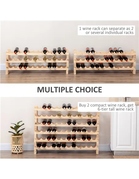 HOMCOM Three-Tier, 36 Bottle Wooden Wine Rack - Natural