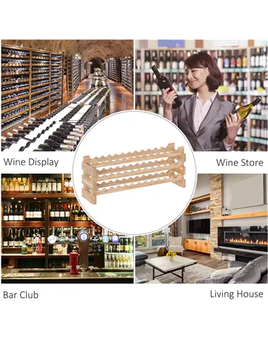 HOMCOM Three-Tier, 36 Bottle Wooden Wine Rack - Natural
