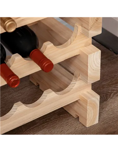 HOMCOM Three-Tier, 36 Bottle Wooden Wine Rack - Natural