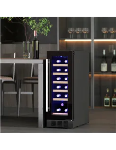 HOMCOM 19 Bottle 5-18℃ Wooden Rack Wine Fridge - Black 2