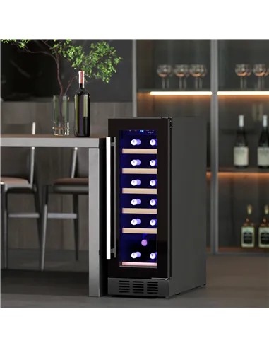 HOMCOM 19 Bottle 5-18℃ Wooden Rack Wine Fridge - Black