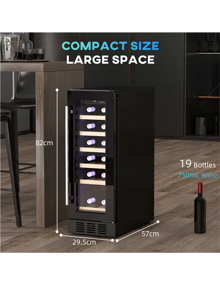 HOMCOM 19 Bottle 5-18℃ Wooden Rack Wine Fridge - Black