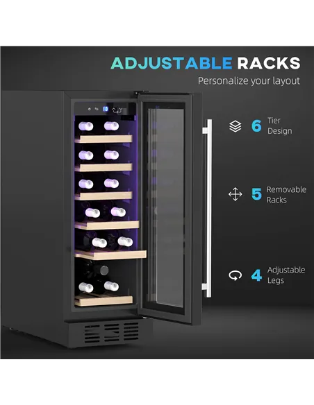 HOMCOM 19 Bottle 5-18℃ Wooden Rack Wine Fridge - Black