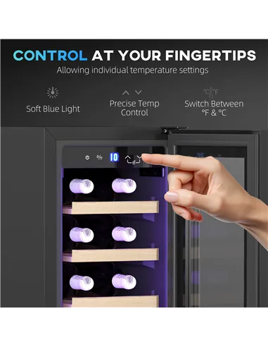 HOMCOM 19 Bottle 5-18℃ Wooden Rack Wine Fridge - Black