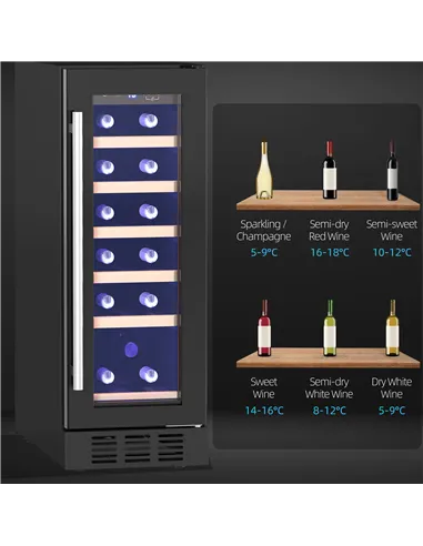 HOMCOM 19 Bottle 5-18℃ Wooden Rack Wine Fridge - Black