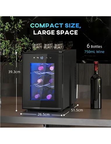 HOMCOM Six Bottle 8-18℃ Countertop Wine Fridge - Black