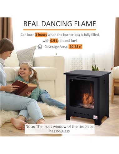 HOMCOM Freestanding Ethanol Fireplace, Bioethanol Fire with 0.9L Tank, 3 Hours Burning Time for Indoor, Black