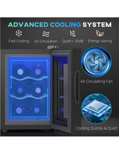 HOMCOM Six Bottle 8-18℃ Countertop Wine Fridge - Black