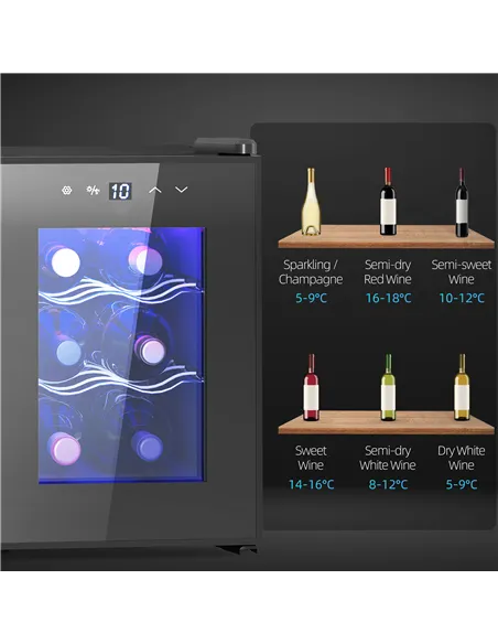 HOMCOM Six Bottle 8-18℃ Countertop Wine Fridge - Black