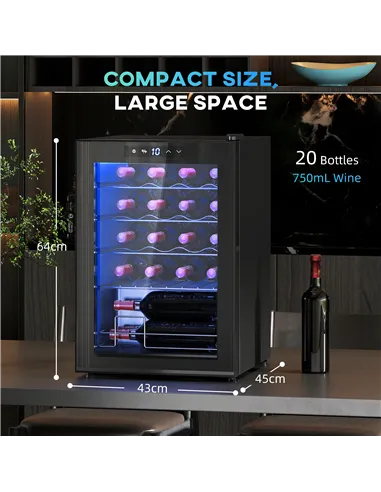 HOMCOM 20 Bottle 5-18℃ Countertop Wine Fridge - Black