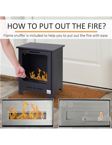 HOMCOM Freestanding Ethanol Fireplace, Bioethanol Fire with 0.9L Tank, 3 Hours Burning Time for Indoor, Black