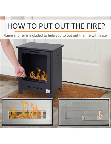 HOMCOM Freestanding Ethanol Fireplace, Bioethanol Fire with 0.9L Tank, 3 Hours Burning Time for Indoor, Black