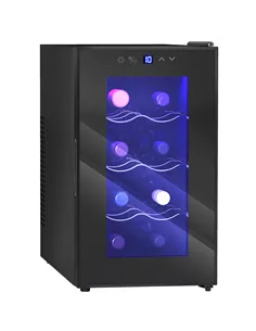 HOMCOM Mini Table Top Wine Fridge, 8 Bottle, 17L, 8-18℃, 26.5cm Quiet Under Counter Wine Cooler Fridge with Glass Door, LED Ligh