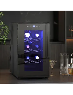 HOMCOM Mini Table Top Wine Fridge, 8 Bottle, 17L, 8-18℃, 26.5cm Quiet Under Counter Wine Cooler Fridge with Glass Door, LED Ligh 2