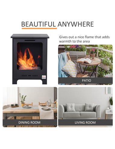 HOMCOM Freestanding Ethanol Fireplace, Bioethanol Fire with 0.9L Tank, 3 Hours Burning Time for Indoor, Black
